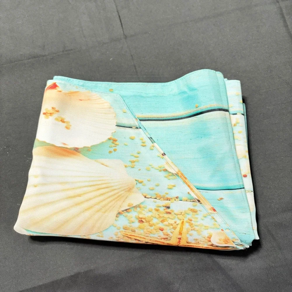 Coastal Beach Table Runner Blue Wood Plank Seashell Starfish Nautical Decor 70in